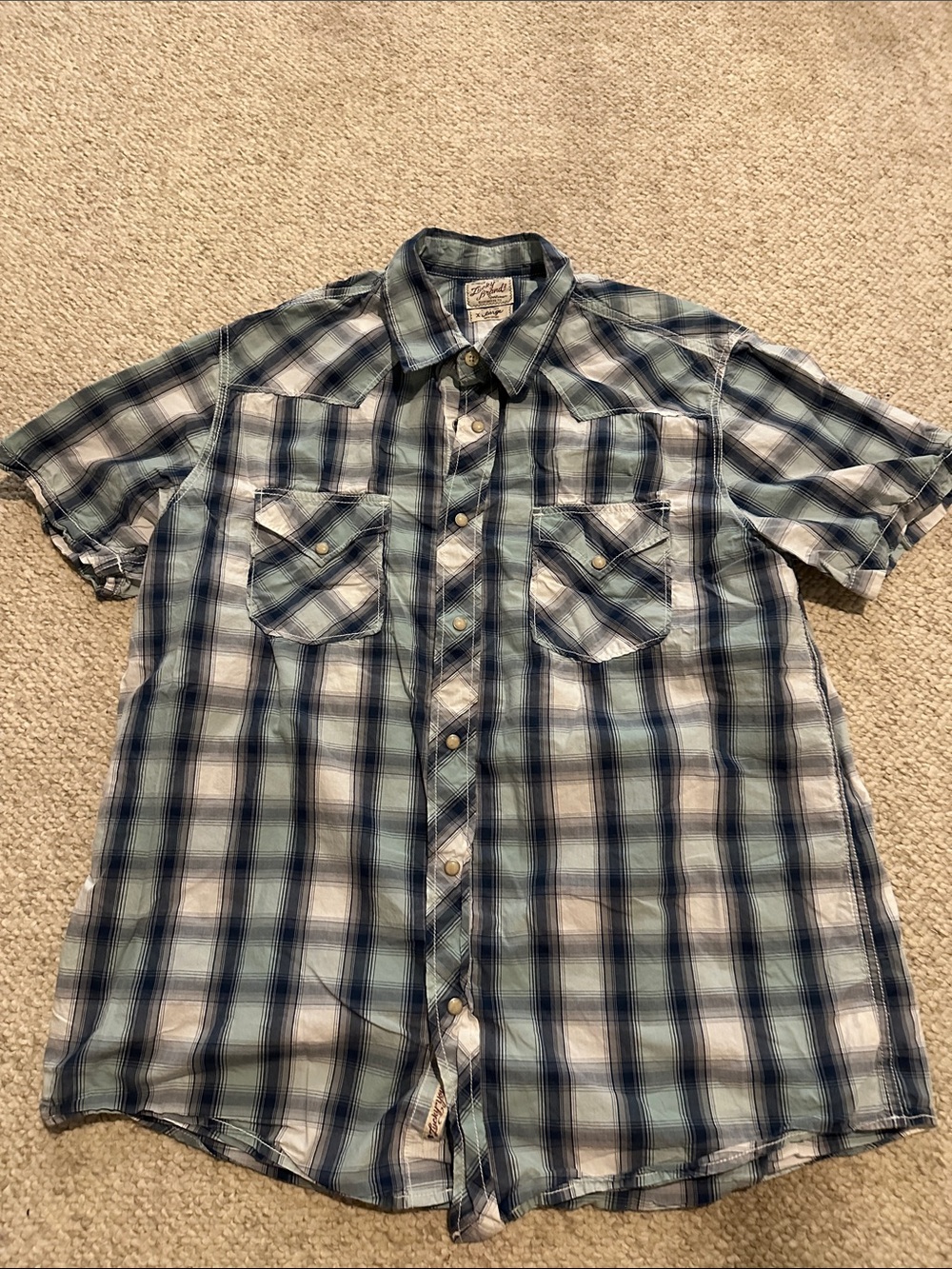 Men's Short-Sleeve Plaid Snap Front Shirt - Blue/White